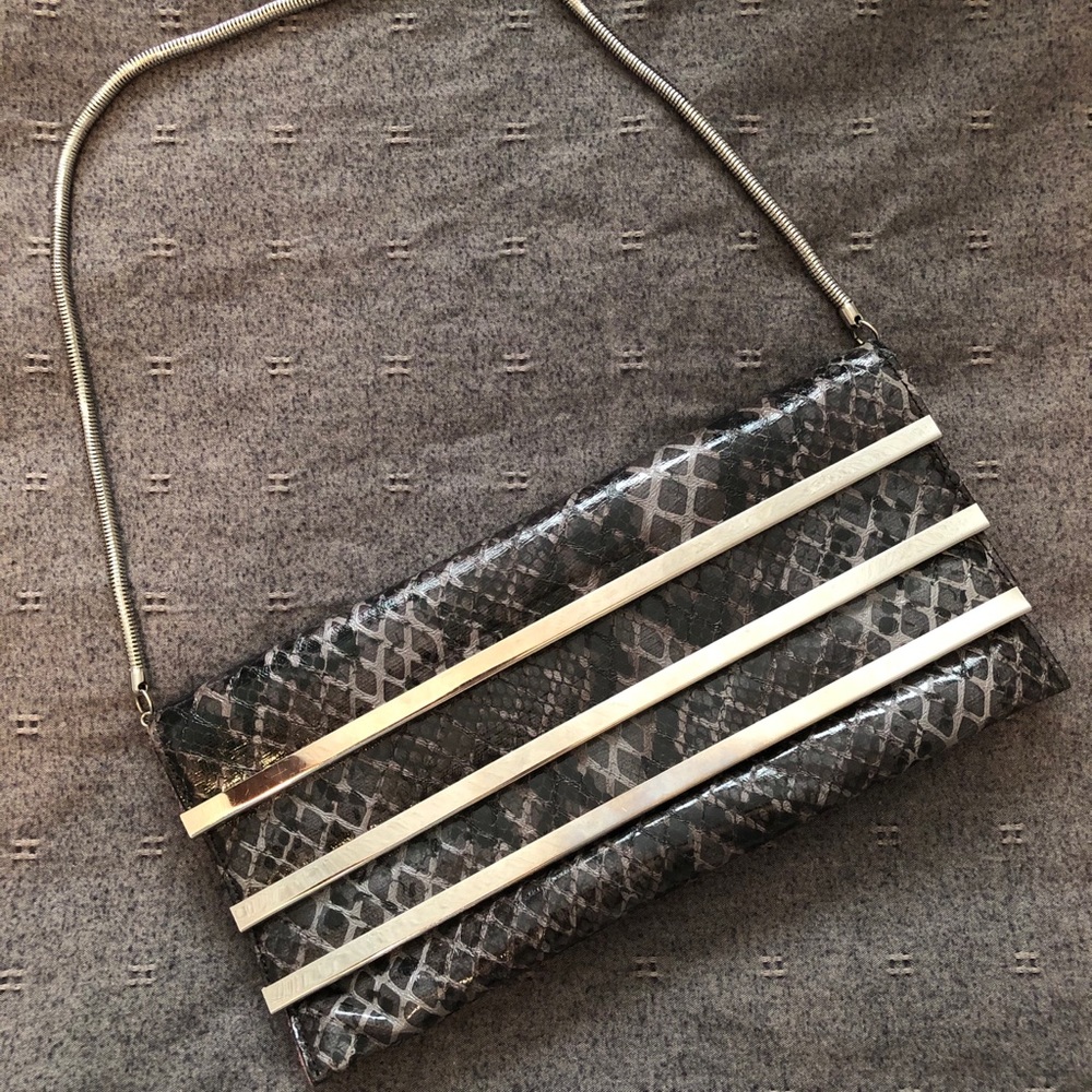 Navoh silver faux snake print purse